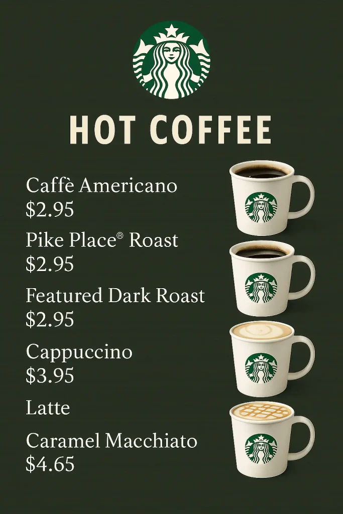 Starbucks hot coffee menu with prices