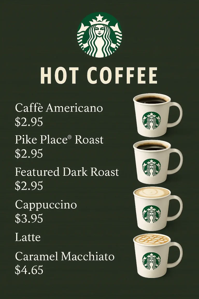 Starbucks hot coffee menu with prices
